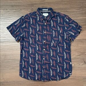 Men's Casual Feather Print Button Down Shirt